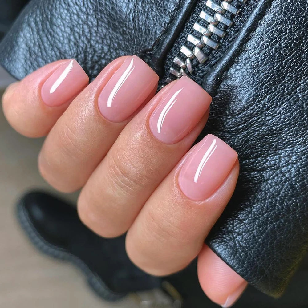 24Pcs Press on Nails Short Square White Press on Nails Solid Color Sweet French Tip Press on Nails Cute Nail