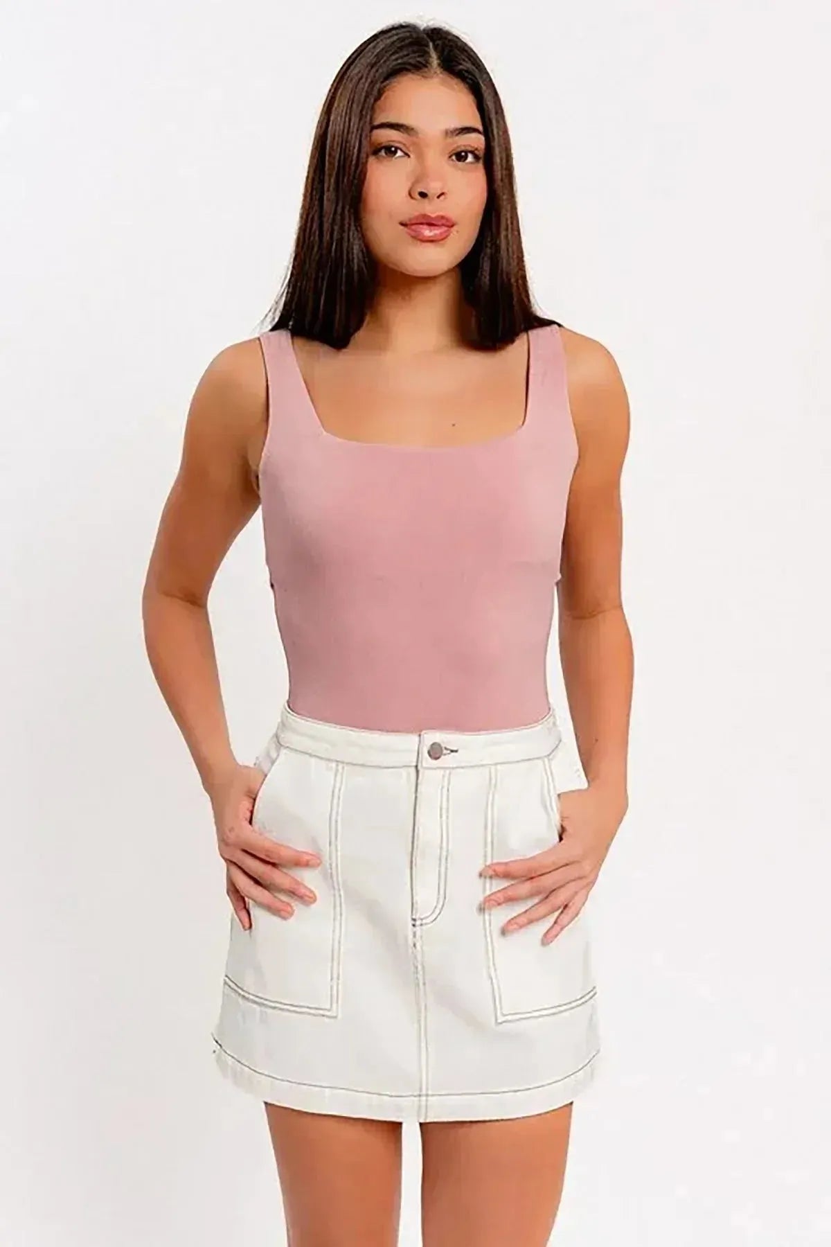 Square Neck Basic Essential Stretchy Bodysuit Tank Top