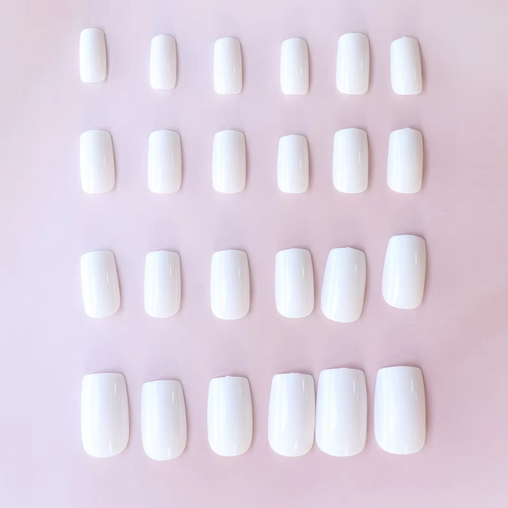 24Pcs Press on Nails Short Square White Press on Nails Solid Color Sweet French Tip Press on Nails Cute Nail