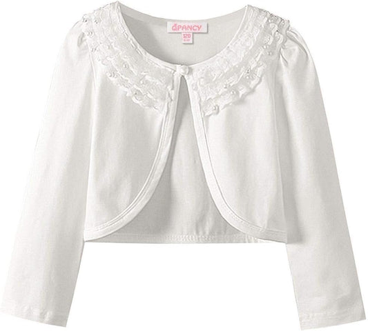 Girls Shrugs Lace Bolero Long Sleeve Cardigan Party Church Dress Cover Up